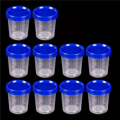 Juego de 10 recipientes de plástico de 120 ml para muestras de orina con tapa, para uso en la cocina y en experimentos. (1/5)