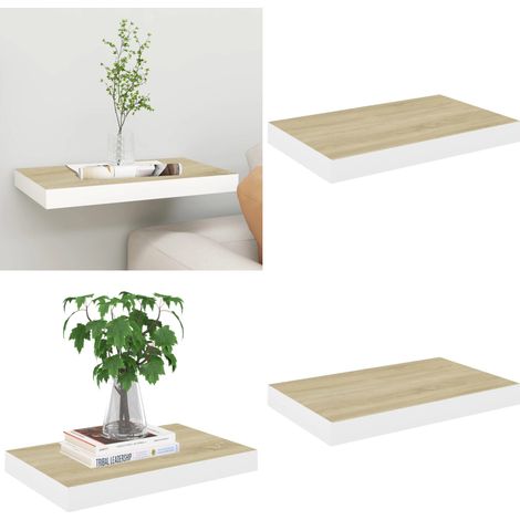Schweberegal Eichenoptik und Weiß 40x23x3,8 cm MDF - Schweberegal - Wandregal - Regal - Holzregal - Eichenschwarz - Home & Living (1/5)