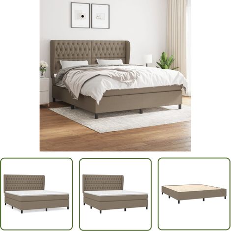The Living Store Sommier à lattes de lit avec matelas Taupe 180x200 cm Tissu - Lit Tapissier - Lit Double - Matelas Ressorts Ensachés - Literie - Chambre À Coucher (1/5)