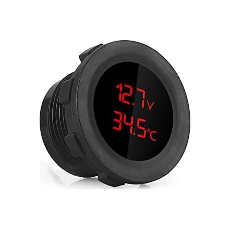 2 en 1 Voltmètre Thermomètre, Batterie Tension Température Numérique Moniteur Indicateur Jauge Tester avec Double Affichage LED pour Les Véhicules 12V (rouge) rouge - (1/5)