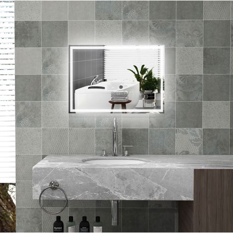 LED-Badezimmerspiegel 70x50x4 cm aus weißem Glas, kalte Beleuchtung – MEUBLIV (1/5)