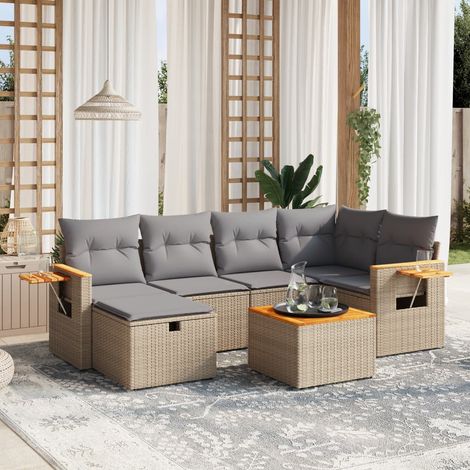 Juego de sofás jardín con cojines beige mezcla 7 pzas ratán PE vidaXL (1/4)