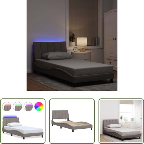 vidaXL LED-Leiste - Bettgestell ohne Matratze "Hanko" Taupe 100x200 cm Stoff (1/5)