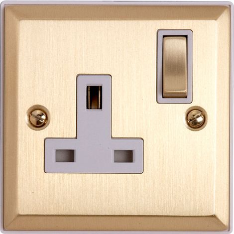 Litecraft Plug Socket 1G 13A Electrical Fitting With On/ Off Switch - Brass