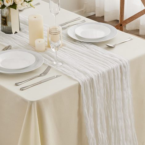 Lot de 1Chemins de Table en étamine Chemin de Table Bohème en Gaze de 90 x 300 cm, Chemin de Table Rustique et Romantique pour fête de Mariage Thanksgiving décoration de Noël (1/5)