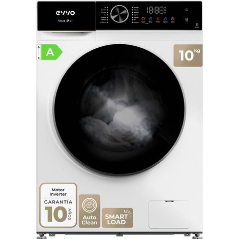 EVVO Lavadora 10 kg carga frontal Nova P10, 1200 rpm, Clase energética A, , Lavado Rápido 15', Motor Inverter, SMART LOAD, Tambor ePROTECT, Inicio diferido, Blanco