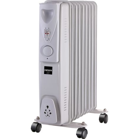 YPSOS 611200 - Radiateur bain d'huile gris clair 2000W - 40.5x24x54 cm - Thermostat mécanique - Blanc