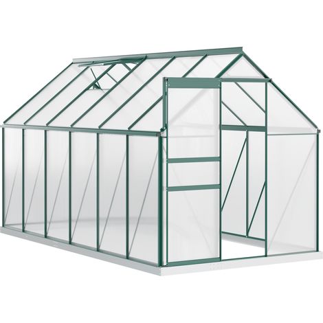 Serra da Giardino in Policarbonato 190x375x199cm, con Finestra Apribile e Porta Scorrevole, Struttura in Alluminio, Verde