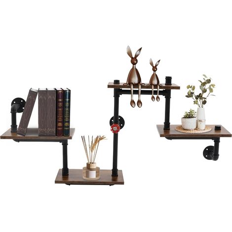 Étagère murale industrielle en fonte et bois, Support robuste de style vintage pour livres et objets de décoration, charge maximale 12 kg par niveau, 130 x 20 x 58 cm (1/5)