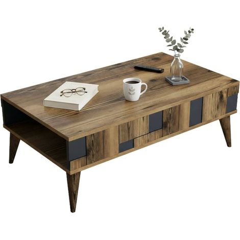 Dmora - Wohnzimmertisch Dminut, Niedriger Wohnzimmertisch, Kaffeeregal, Couchtisch für Sofa, 105x60h38 cm, Walnuss und Anthrazit