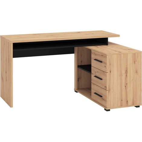 Eckschreibtisch Sapri, 3 Regale, 3 Schubladen, 137,5x101,5x75h cm, Eichenholz Braun