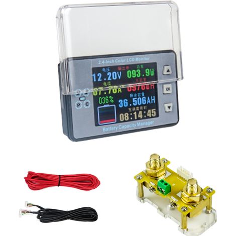 Coulometro LCD a colori da 2,4 pollici, indicatore di tensione, corrente e capacità della batteria per auto elettriche e camper, rilevamento bidirezionale della corrente, funzione di memoria. (1/5)