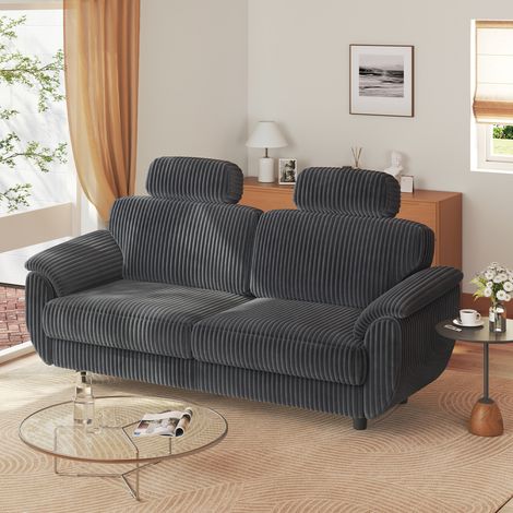 Canapé 2/3 Places en Velours côtelé Gris,190×81×100CM,tétières reglables amovibles ,10% agrandissement profondeur,pieds en bois (1/5)