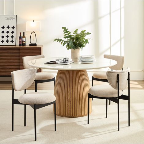 Garten-/Esszimmerstuhl aus Metall und Stoff Beige, schwarzer Rahmen, ohne Armlehnen, 2er-Set, 78x60x56 cm (1/5)