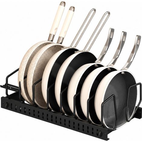 Égouttoir à casseroles réglable, noir, lot de 2, organisateur coulissant pour placard, égouttoir à vaisselle de comptoir (1/5)