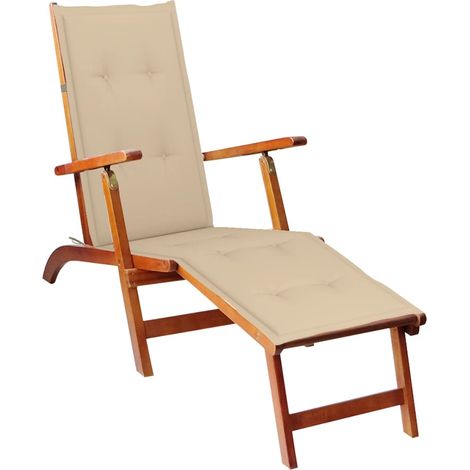 Chaise de terrasse avec repose-pied et coussin Acacia solide 2 (1/5)