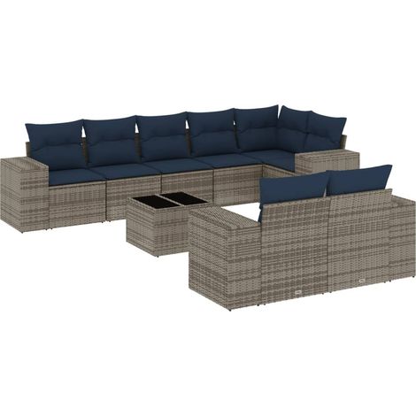 Maison Exclusive - 9-teiliges Gartensofa-Set mit Kissen, grau, Po (1/5)