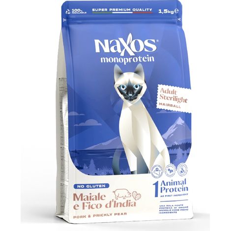 NAXOS CAT STERILIZED per gatti sterilizzati, gusto maiale e fico d'India, 1,5 kg