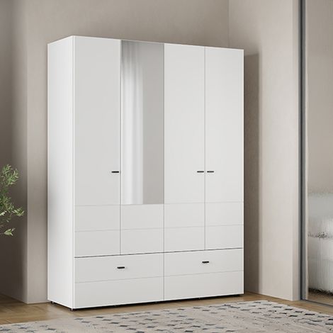 Guardaroba Grande Spigno, Armadio Camera da Letto 2 Ripiani, 2 Cassetti, Appendiabiti, 155x208h cm Bianco Opaco (1/5)