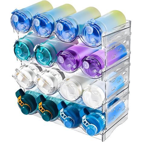 4 Pièces Range Bouteille Frigo Empilable Porte Support Rangement Bouteille Vin Eau Vertical Casier à Bouteilles Plastique Contenir Jusqu'à 16 Bouteillespour Comptoirs de Cuisine Armoire Réfrigérateur (1/5)