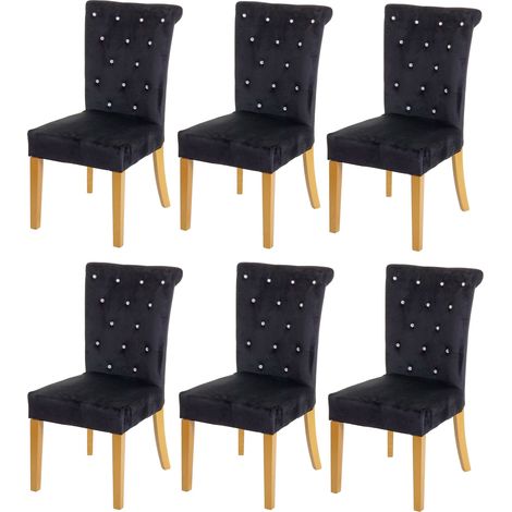 Lot de 6 chaises de salle à manger HHG-513, chaise de cuisine, rivets velours, noir, pieds dorés