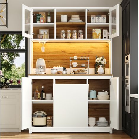 Mueble de cocina alto 120 x 40 x 180 cm en MDF, puertas acrílicas, LED, blanco (1/5)