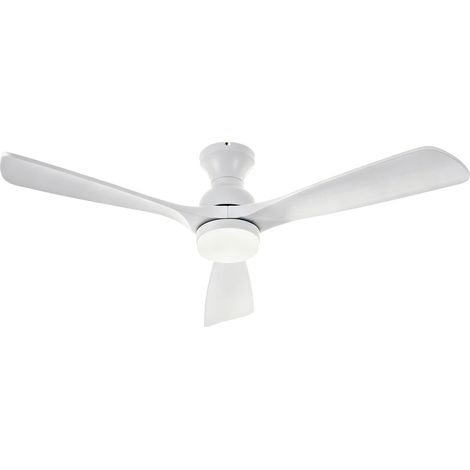 Ventilador de techo blanco de 52" con luz LED y mando, 3 aspas de madera, 6 velocidades (1/5)