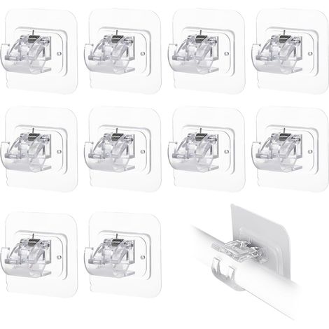 Paquete de 10 soportes transparentes para barras de cortina, autoadhesivos, sin perforaciones, para fijar barras de cortina. (1/5)