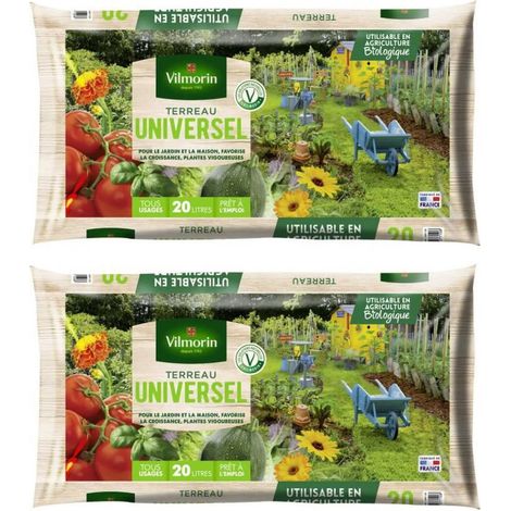 Multitanks – Lot de 2 sacs de terreau universel 20L – Composition premium avec fumier de cheval et algues – pH 6,1 – Rétention d'eau 581 mL/L