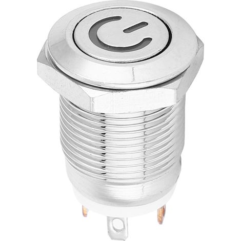 Interrupteur bouton poussoir métal 12mm LED blanche icône alimentation momentané 1NO 24V (1/5)