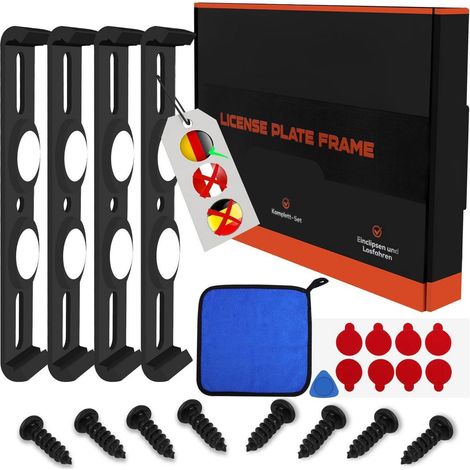 Support de plaque d'immatriculation sans cadre pour voiture, lot de 4 clips universels, fixation adhésive, invisible et résistant aux intempéries (1/5)
