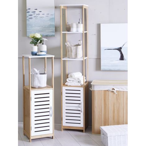 colonna multiuso con 3 ripiani e 1 anta bianco e legno, 30x30x156 cm (1/2)