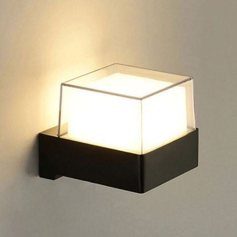 Applique murale carrée étanche à une tête pour extérieur - idéale pour les jardins, les couloirs, etc. - 1 pièce, noire, 7 W, lumière chaude (1/3)