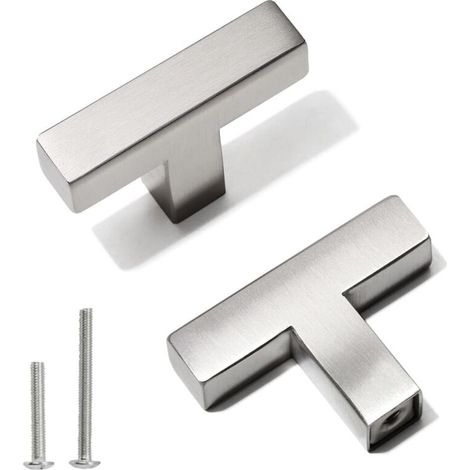 Poignée de meuble en acier inoxydable brossé argent - Lot de 2 - Pour cuisine, coiffeuse, tiroir (1/4)