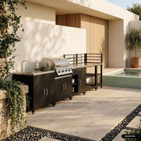 sweeek - Cuisine extérieure 5 modules en acier inoxydable avec barbecue gaz 4 brûleurs (1/5)