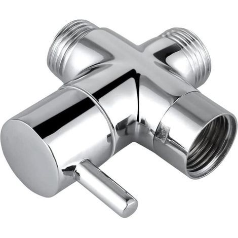 Valve 3 Voies en Laiton, Déviateur Colonne de Douche, Valve 3 Voies en Laiton Massif, Convient pour le Détournement de Tuyau de Salle de Bain, Ajustez la Taille du Débit d'eau(Argent) (1/5)