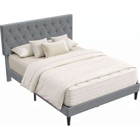 HOMCOM Struttura Letto Matrimoniale in Lino, Grigio (1/5)