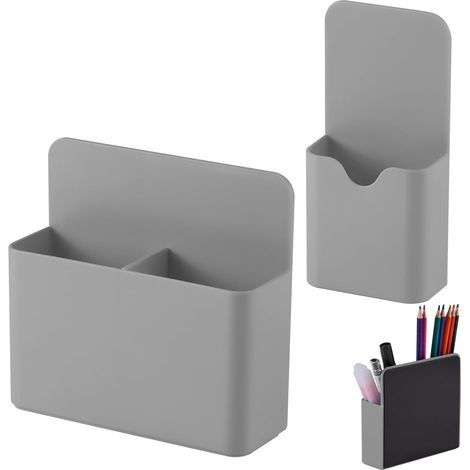 Magnetic pencil holder with dividers (includes 1 large and 1 small storage compartment, grey) (1/5)