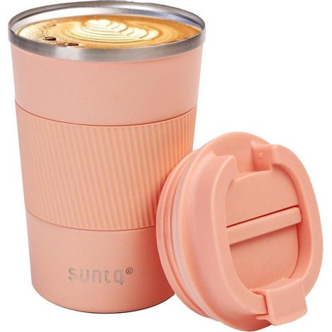 Kaffeebecher to go Edelstahl 380ml, doppelwandig isoliert, auslaufsicherer Deckel, Rosa Koral (1/5)