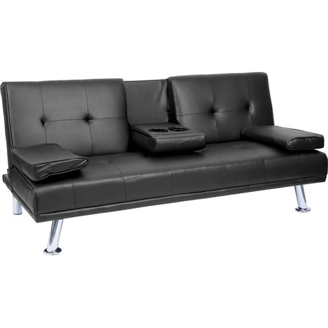 Sofá convertible de 3 plazas con portavasos abatibles respaldo regulable 166 x 97 cm piel sintética negra 040010968 (1/5)