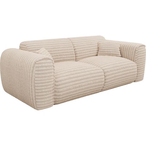 Canapé 3 places convertible express en velours côtelé grosses côtes beige - Couchage 140 cm - Matelas 13 cm mémoire de forme POGNIA (1/5)