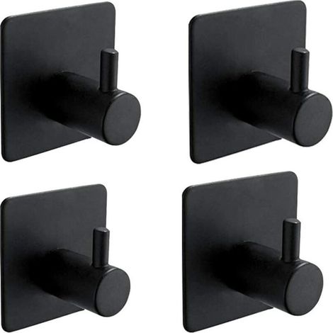 Lot de 4 crochets adhésifs 3M. crochets muraux de salle de bain. crochets pour serviettes de cuisine. crochets auto-adhésifs en acier inoxydable. noir (1/5)