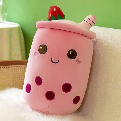 Peluche kawaii Bubble Tea 35cm avec perles – Coussin oreiller doux et mignon, cadeau original pour fille ou garçon(Rose) (1/5)