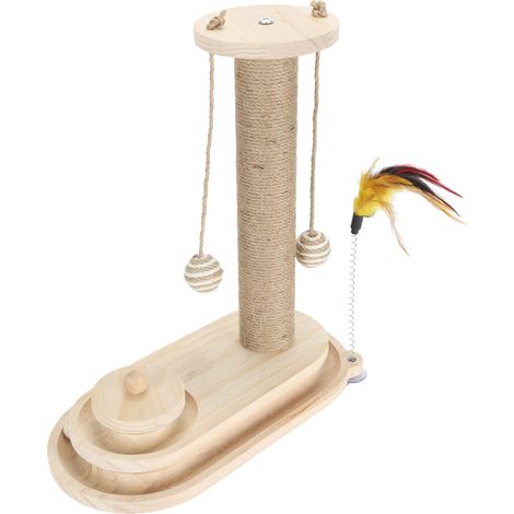 Griffoir pour chat avec circuit à balles à 2 niveaux, grand griffoir interactif pour chatons avec baguette de stimulation pour chats d'intérieur, plateau tournant ovale (1/5)