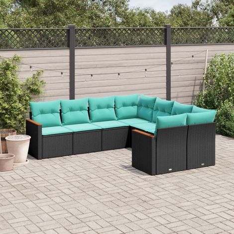 8-teiliges Gartensofa-Set mit Kissen, schwarzes Polyrattan (1/5)