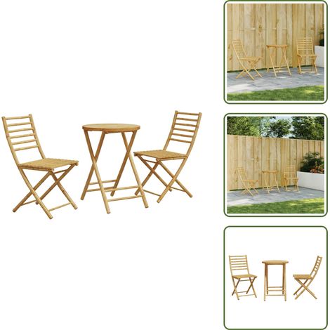 The Living Store Ensemble de bistro 3 pcs bambou - Meubles De Jardin - Salon De Jardin - Ensemble De Bistro - Mobilier Extérieur - Table Pliante (1/5)