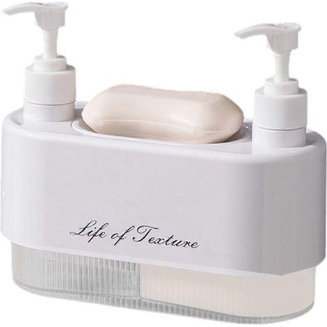 Distributeur de savon liquide à double tête avec flacon amovible pour liquide vaisselle, gel douche et savon pour le corps - Bouteille à pompe vide rechargeable Jikaix-AquaForge (1/5)