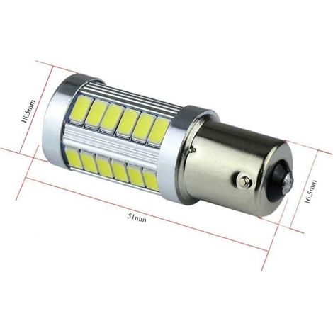 Lot de10 ampoules LED 1156 BA15s P21W 33SMD 5730 pour feux arrière de voiture R5w (blanc, 1156) (1/4)