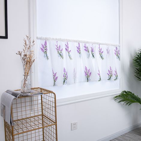 Rideaux brodés pour placards de cuisine, rideaux courts, demi-rideaux (violet) (1/5)