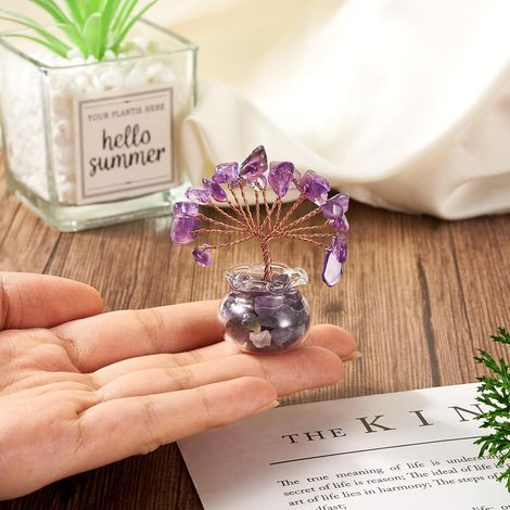 Silberner und natürlicher Amethystbaum, verziert mit Kupferdraht – Silberkristallbaum (2,4 x 2,4 x 5,5 cm) (1/5)
